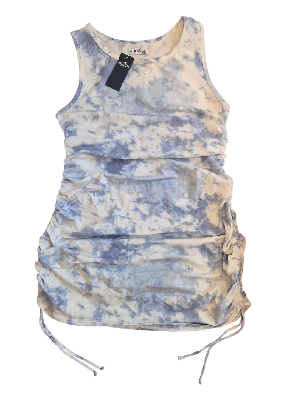 Hollister Blue & White Tie-Dye Ruched Tank Mini Dress